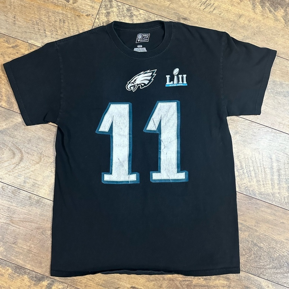Fanatics NFL Pro Line Black Eagles Wentz Super Bowl LII T-Shirt, Men’s Size M